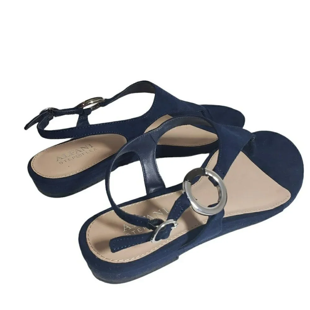 Alfani Womens Hayydenf Navy Open Toe Thong Slingback Buckle Flat Sandals Sz 6.5